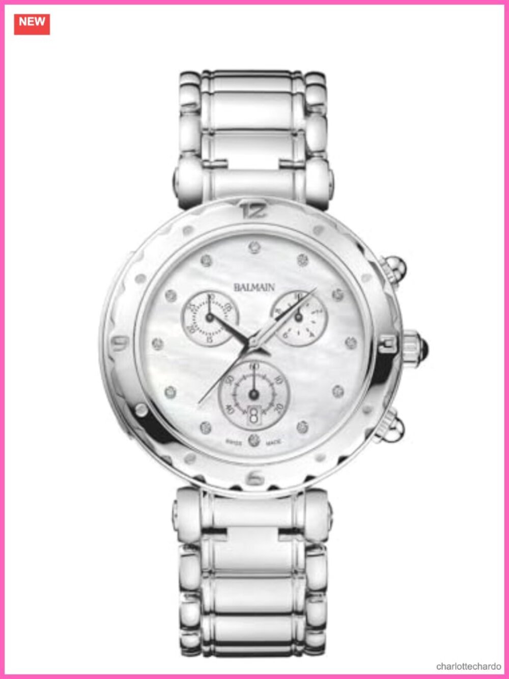 Luxury Swiss Quartz Wrist Watch Diamond Dial Chronograph Stainless Steel